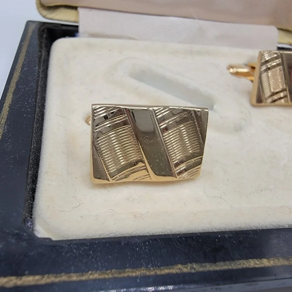 Vintage Shields Classic Gold Tone Cuff Links 1950-60’s In Original‎ Box